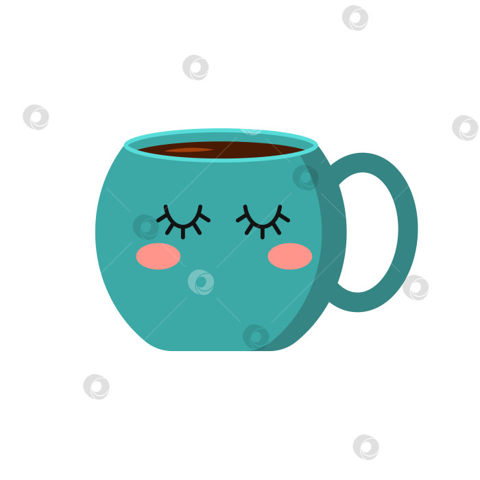 Скачать Синяя чашка с эмоциями, улыбкой. Из кофейной чашки поднимается дымок. векторная иллюстрация. Плоский стиль. Декоративный дизайн для кафе, плакатов, баннеров, открыток фотосток Ozero