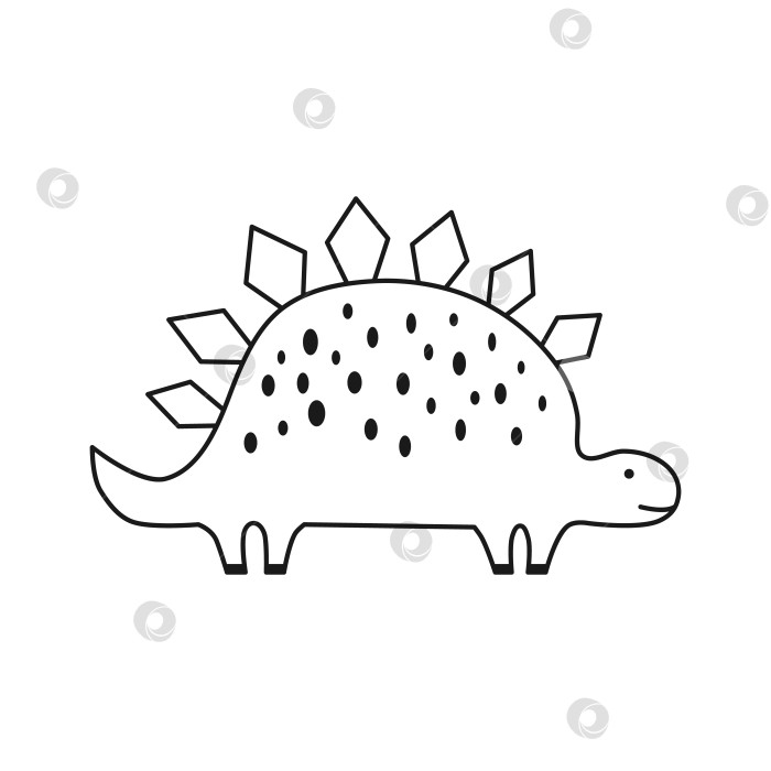 Скачать Симпатичный динозавр в схематичном виде. Забавный мультяшный динозаврик. Векторные рисунки, нарисованные от руки, для детей фотосток Ozero
