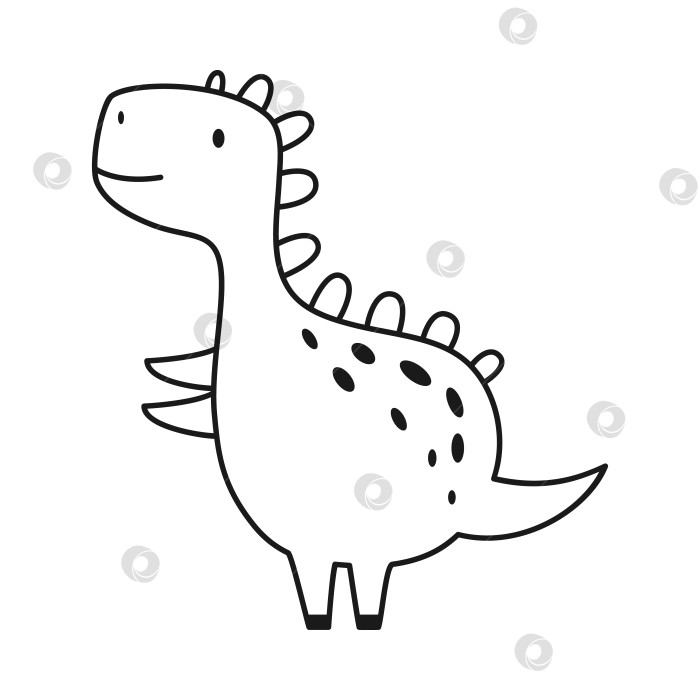 Скачать Симпатичный динозавр в схематичном виде. Забавный мультяшный динозаврик. Векторные рисунки, нарисованные от руки, для детей фотосток Ozero