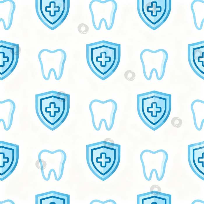 Скачать Голубые иконки зубов и медицинских щитов в плоском дизайне, защита и стоматологическая   безопасность фотосток Ozero