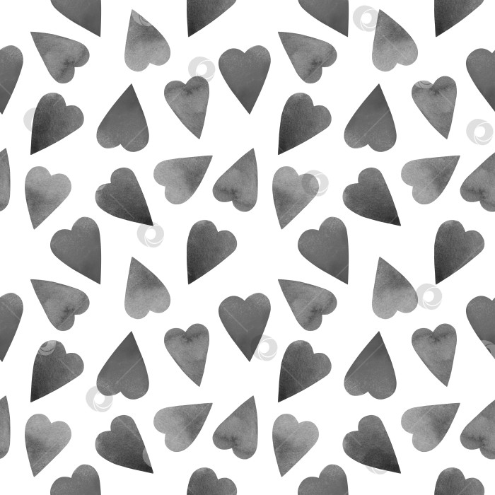 Скачать Бесшовный узор с черно-белыми, серыми, монохромными сердечками на белом фоне фотосток Ozero