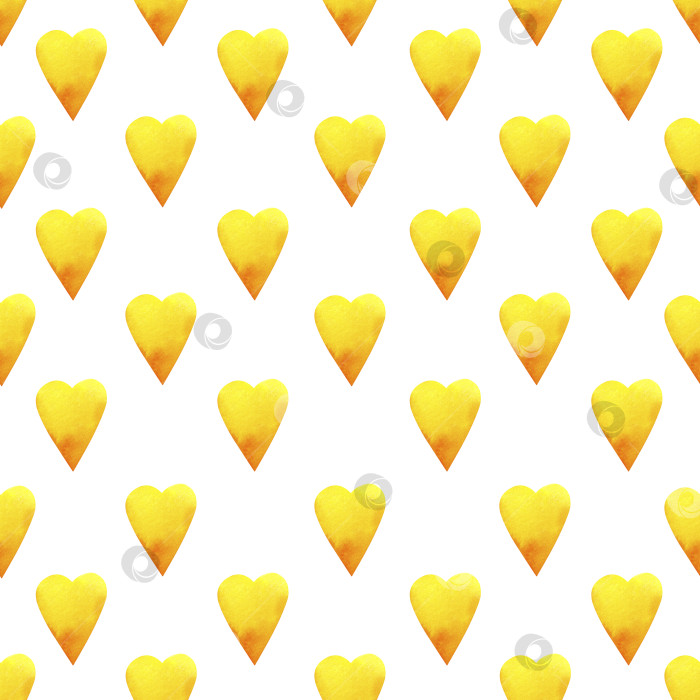 Скачать Акварельный бесшовный узор с желто-оранжевыми сердечками на белом фоне фотосток Ozero