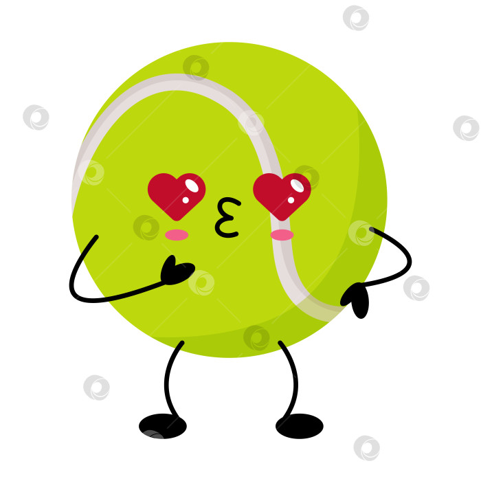 Скачать Яркая наклейка с эмодзи, изображающая оживленный теннисный мячик с крошечными ручками и румяными щечками фотосток Ozero