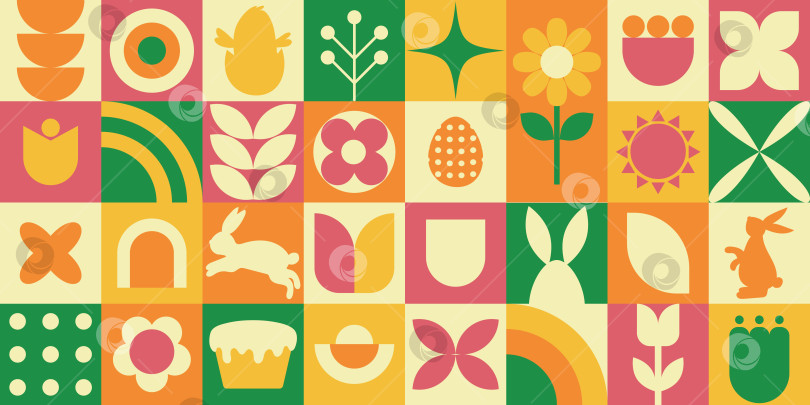 Скачать Красочный цветочный коллаж. Яркая мозаика в весеннем стиле с игривыми животными и геометрическими элементами фотосток Ozero