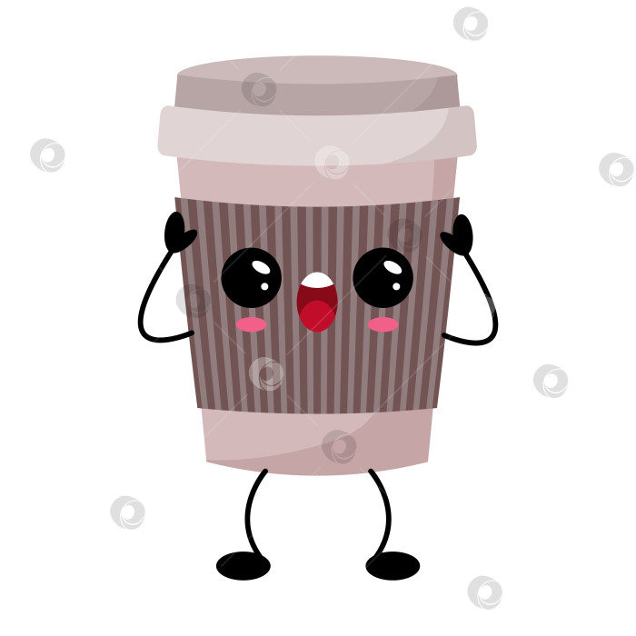 Скачать Восхитительная пиксельная графика в виде живой кофейной чашки, демонстрирующая анимированные элементы и дружелюбное выражение лица фотосток Ozero