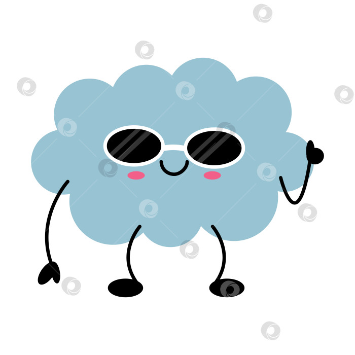 Скачать Игривый солнечный персонаж. Улыбающееся облачко с поднятыми вверх большими пальцами. Жизнерадостное облачко с улыбкой надевает солнцезащитные очки фотосток Ozero