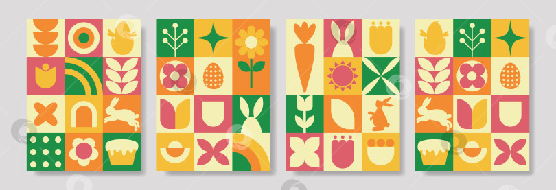 Скачать Комбинация красочных весенних поздравительных открыток с единой геометрической тематикой для витрин магазинов фотосток Ozero
