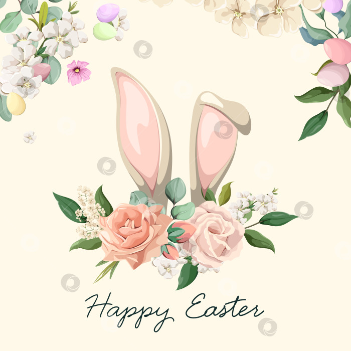 Скачать Ушки пасхального кролика с цветами. фотосток Ozero
