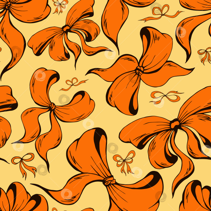 Скачать Яркие романтичные бантики с бесшовным рисунком. Красивые плоские бантики с абстрактной бесконечной текстурой для ткани, текстиля, косметики, упаковки, канцелярских принадлежностей, оберточной бумаги, фона. Веселый праздничный дизайн в стиле каракулей фотосток Ozero