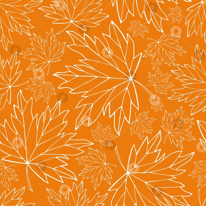 Скачать Бесшовный узор из кленовых листьев. Безграничный фон с контурами листвы Acer. Бесконечная цветочная текстура. Оранжевые и белые листья - симпатичный яркий повторяющийся рисунок поверхности фотосток Ozero