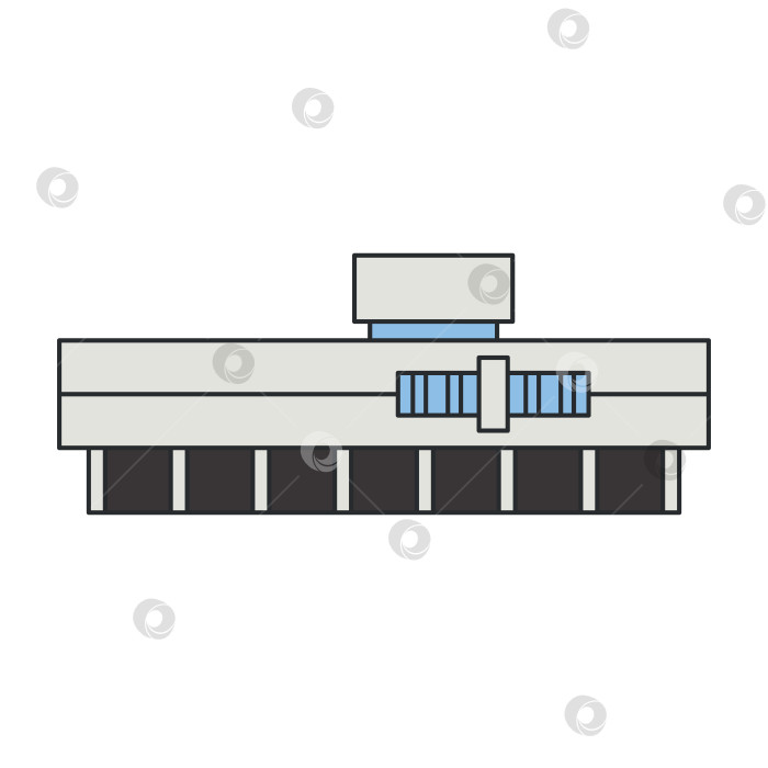 Скачать Современное промышленное здание с минималистичным фасадом и горизонтальной структурой. Плоский мультяшный стиль с четкими очертаниями. Иллюстрация. Объект, выделенный на белом фоне. фотосток Ozero