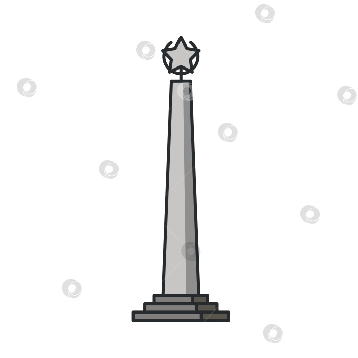 Скачать Памятник с высоким обелиском и символом звезды на вершине. Минималистичный плоский мультяшный стиль с четкими очертаниями. Иллюстрация. Объект, выделенный на белом фоне. фотосток Ozero