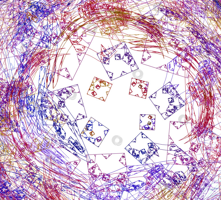 Скачать Абстрактный фрактальный фон. Синие и красные линии создают геометрические фигуры, дуги и прямые на белом фоне. 3D-рендеринг. 3D-иллюстрация. фотосток Ozero