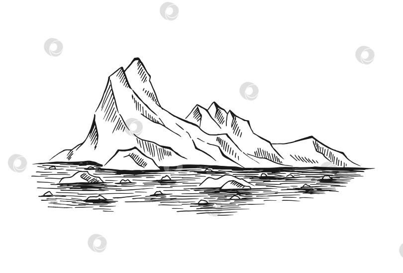 Скачать Арктический пейзаж. Ледяные горы, айсберг. Рисованная иллюстрация, переведенная в векторную форму. фотосток Ozero