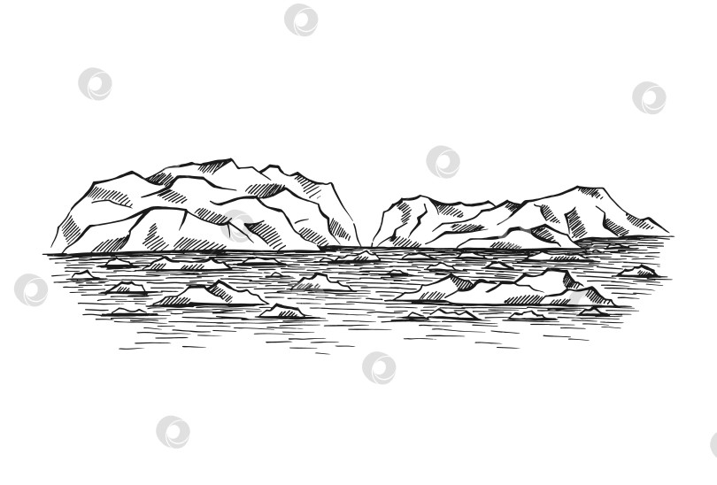 Скачать Арктический пейзаж. Ледяные горы, айсберг. Рисованная иллюстрация, переведенная в векторную форму. фотосток Ozero