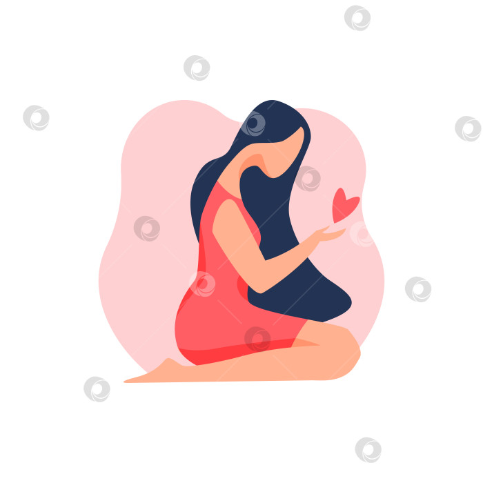 Скачать Молодая женщина держит в руках сердце. Романтический персонаж. Векторная иллюстрация в плоском стиле фотосток Ozero