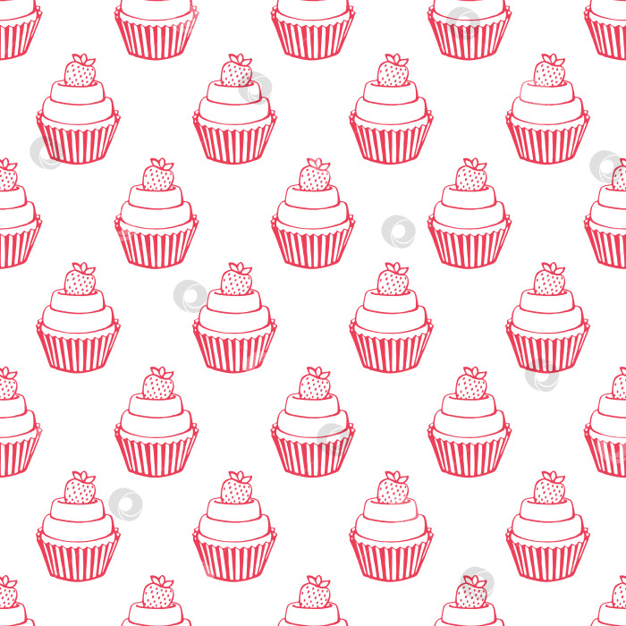 Скачать Бесшовный узор с изображением кекса. Сладости, нарисованные вручную. Векторная иллюстрация. Идеально подходит для поздравлений, приглашений, производства оберточной бумаги, текстиля и веб-дизайна. фотосток Ozero
