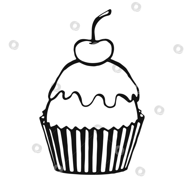 Скачать Кекс. Нарисованные вручную сладости с элементами каракулей. Векторная иллюстрация на белом фоне. фотосток Ozero