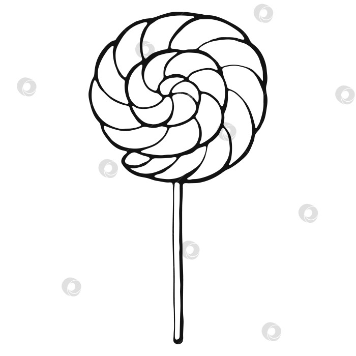 Скачать Леденец на палочке. Элементы сладкого рисунка, нарисованные от руки. Векторная иллюстрация на белом фоне. фотосток Ozero