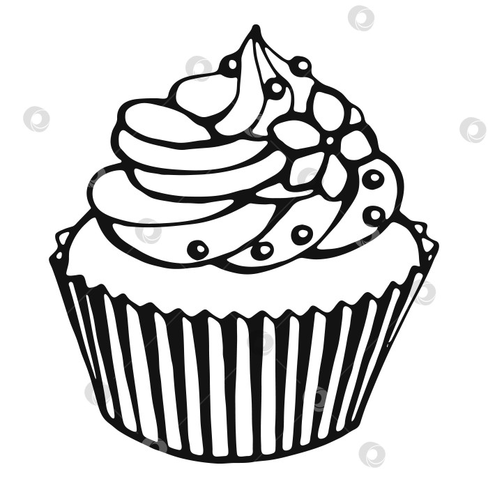 Скачать Кекс. Нарисованные вручную сладости с элементами каракулей. Векторная иллюстрация на белом фоне. фотосток Ozero