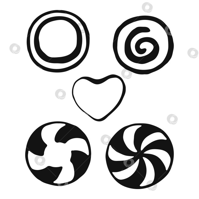 Скачать Леденец на палочке. Элементы сладкого рисунка, нарисованные от руки. Векторная иллюстрация на белом фоне. фотосток Ozero