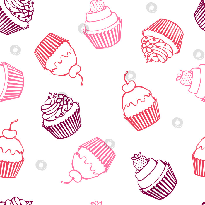 Скачать Бесшовный узор с изображением кекса. Сладости, нарисованные вручную. Векторная иллюстрация. Идеально подходит для поздравлений, приглашений, производства оберточной бумаги, текстиля и веб-дизайна фотосток Ozero