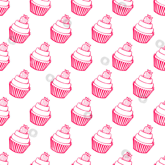 Скачать Бесшовный узор с изображением кекса. Сладости, нарисованные вручную. Векторная иллюстрация. Идеально подходит для поздравлений, приглашений, производства оберточной бумаги, текстиля и веб-дизайна. фотосток Ozero