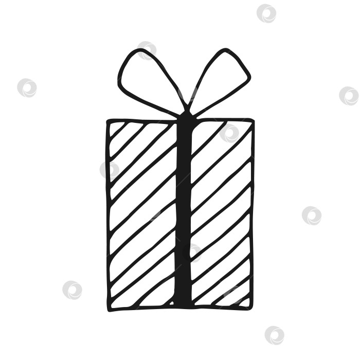 Скачать Подарочная коробка с разными бантиками. Векторная иллюстрация, нарисованная от руки. фотосток Ozero