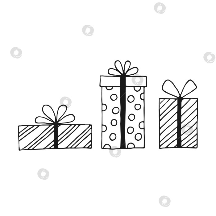 Скачать Набор с подарочной коробкой с различными бантиками. Векторная иллюстрация, нарисованная вручную. фотосток Ozero