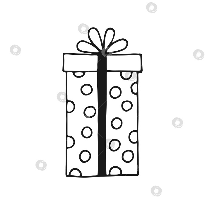 Скачать Подарочная коробка с различными бантиками. Векторная иллюстрация, нарисованная от руки. фотосток Ozero