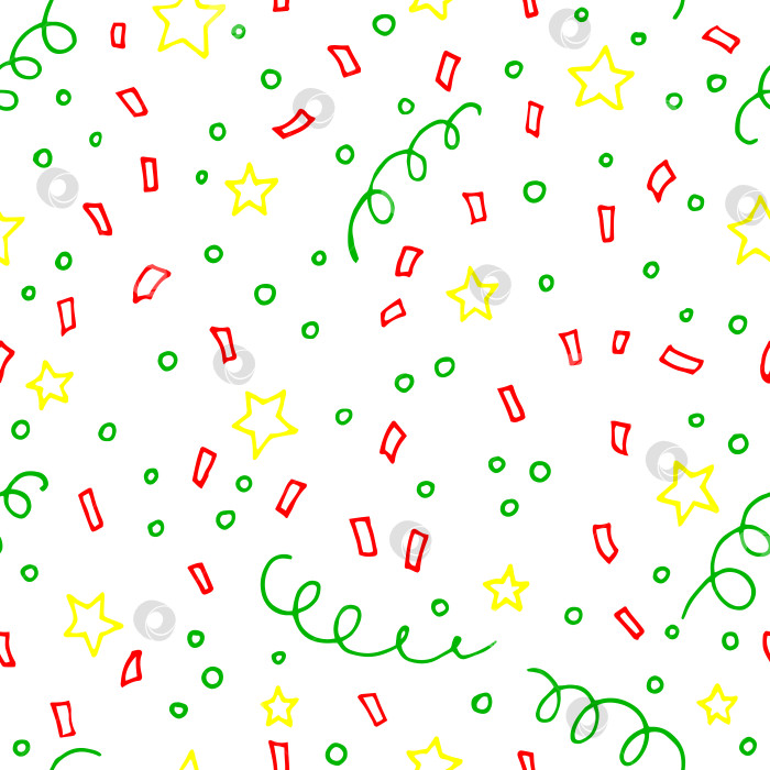 Скачать Бесшовный узор с конфетти. Векторная иллюстрация, нарисованная вручную в контурном стиле. фотосток Ozero