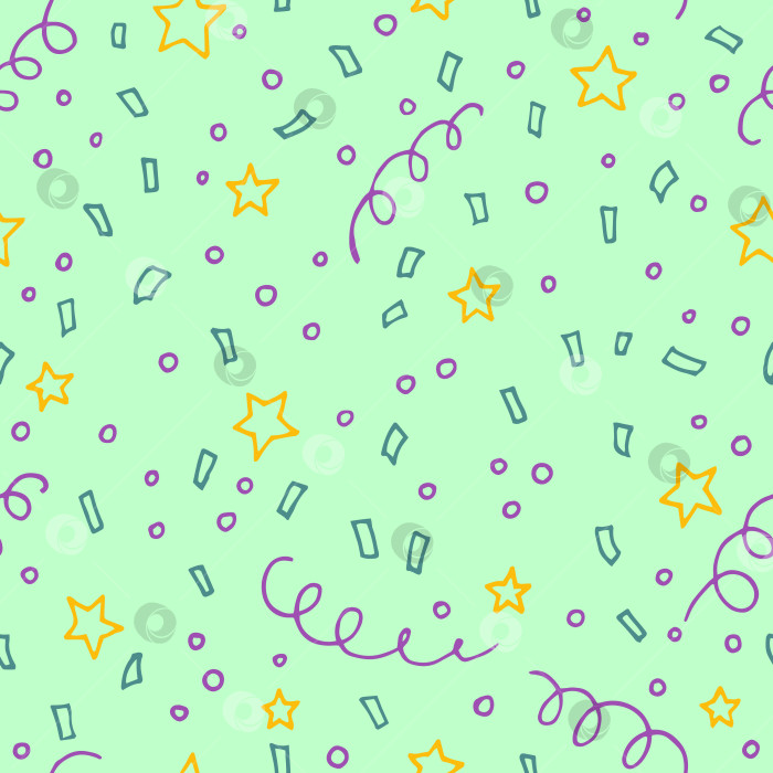 Скачать Бесшовный узор с конфетти. Векторная иллюстрация, нарисованная вручную в контурном стиле. фотосток Ozero