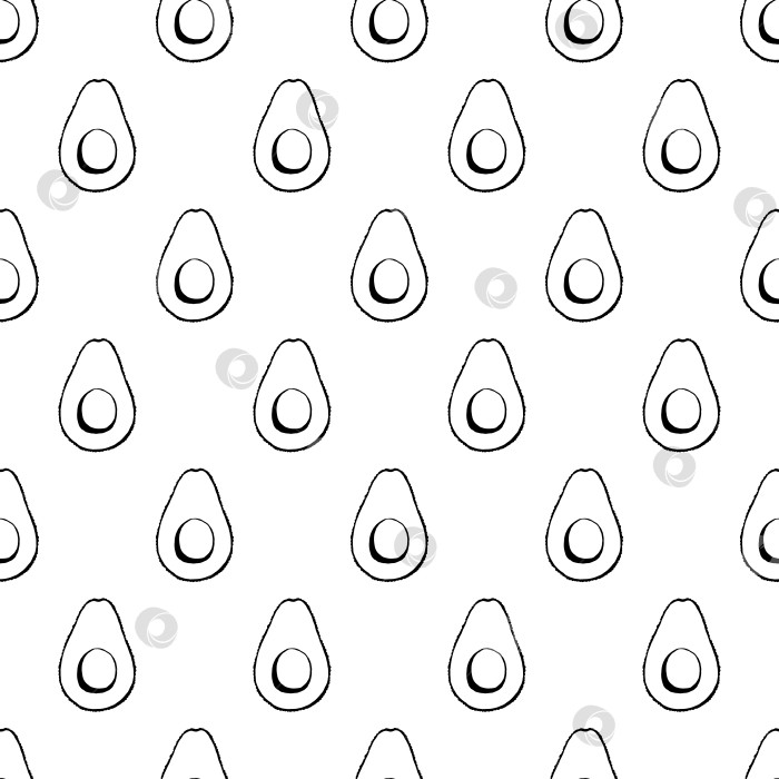 Скачать Бесшовный узор с нарисованными от руки фруктами и элементами авокадо. Вегетарианские обои. Для дизайна упаковки, текстиля, фона, дизайнерских открыток и плакатов. фотосток Ozero