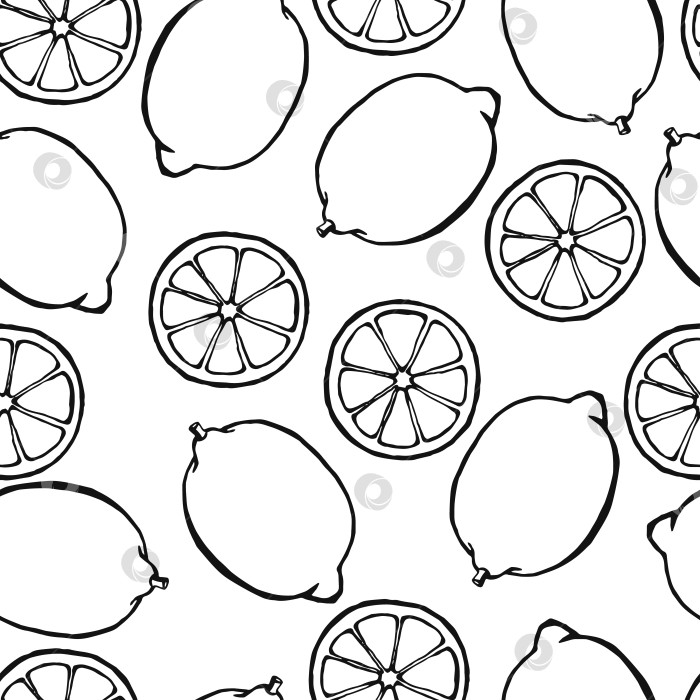Скачать Бесшовный узор с нарисованными от руки фруктами и элементами лимона. Вегетарианские обои. Для дизайна упаковки, текстиля, фона, дизайнерских открыток и плакатов. фотосток Ozero