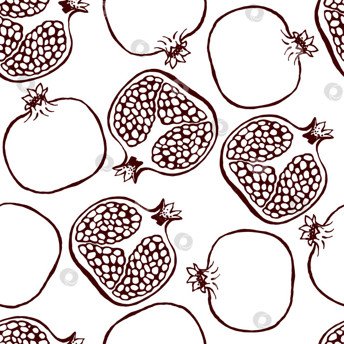 Скачать Бесшовный узор с нарисованными от руки фруктами и элементами граната. Вегетарианские обои. Для дизайна упаковки, текстиля, фона, дизайнерских открыток и плакатов. фотосток Ozero