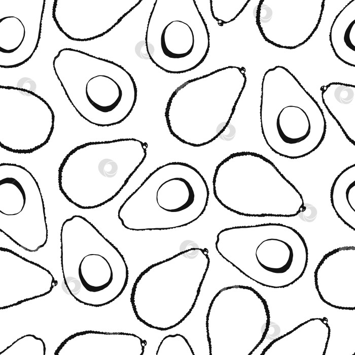 Скачать Бесшовный узор с нарисованными вручную фруктами из авокадо. Вегетарианские обои. Для дизайна упаковки, текстиля, фона, дизайнерских открыток и плакатов. фотосток Ozero