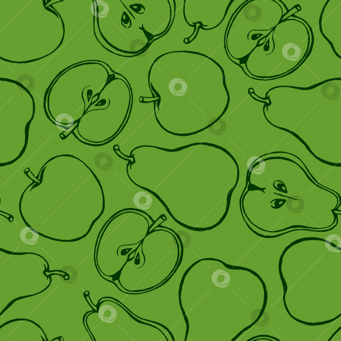 Скачать Бесшовный узор с нарисованными от руки фруктовыми элементами яблоко-груша. Вегетарианские обои. фотосток Ozero