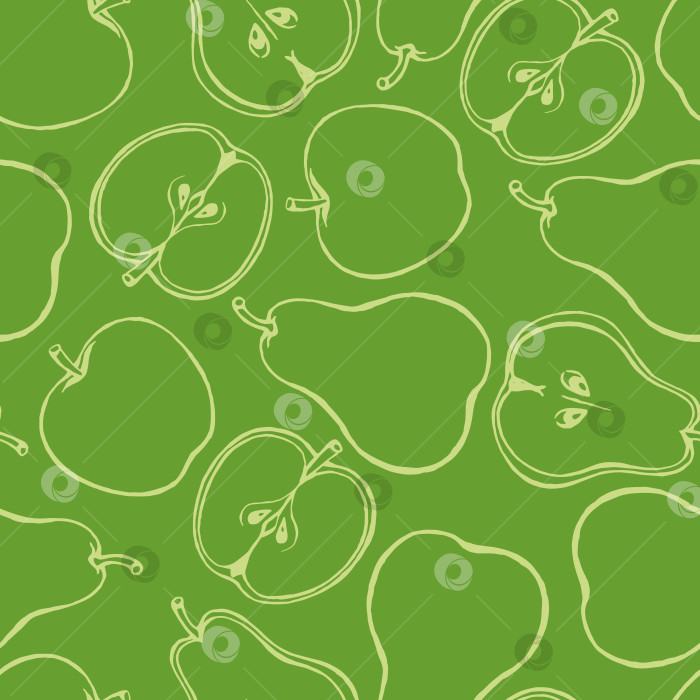 Скачать Бесшовный узор с нарисованными от руки фруктовыми элементами яблоко-груша. Вегетарианские обои. фотосток Ozero