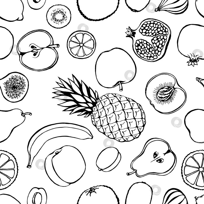 Скачать Бесшовный узор с нарисованными от руки фруктами. Вегетарианские обои. фотосток Ozero