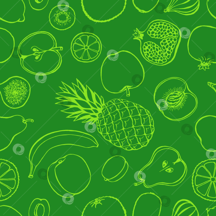 Скачать Бесшовный узор с нарисованными от руки фруктами. Вегетарианские обои. фотосток Ozero