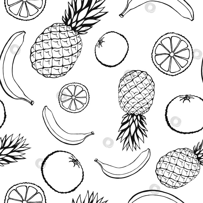 Скачать Бесшовный узор с нарисованными от руки фруктами. Вегетарианские обои. Для дизайна упаковки, текстиля, фона, дизайнерских открыток и плакатов. фотосток Ozero