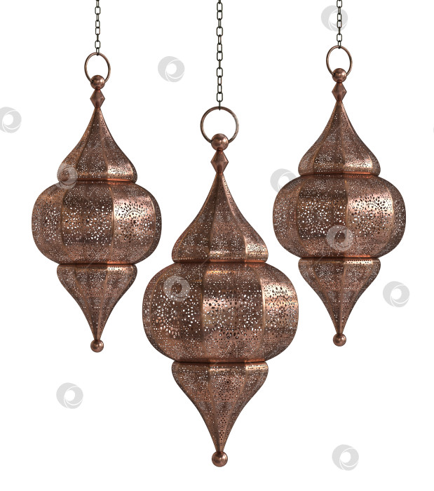 Скачать Декоративные арабские фонарики из меди, латуни и серебра, выделенные на белом фоне фотосток Ozero