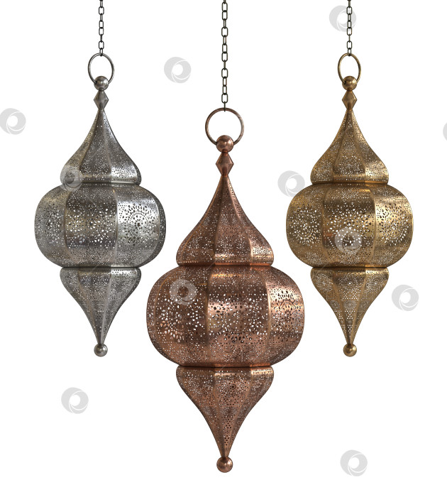 Скачать Декоративные арабские фонарики из меди, латуни и серебра, выделенные на белом фоне фотосток Ozero