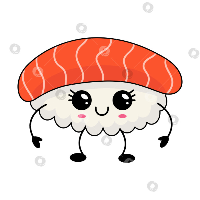 Скачать Милые суши с лососем, оформленные в игривом кавайном стиле. фотосток Ozero