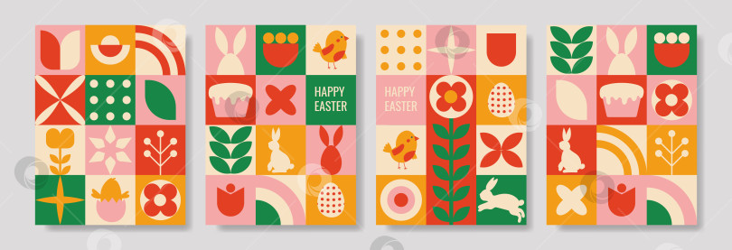Скачать Яркий пастельный геометрический узор с пасхальными символами для различных весенних маркетинговых нужд фотосток Ozero