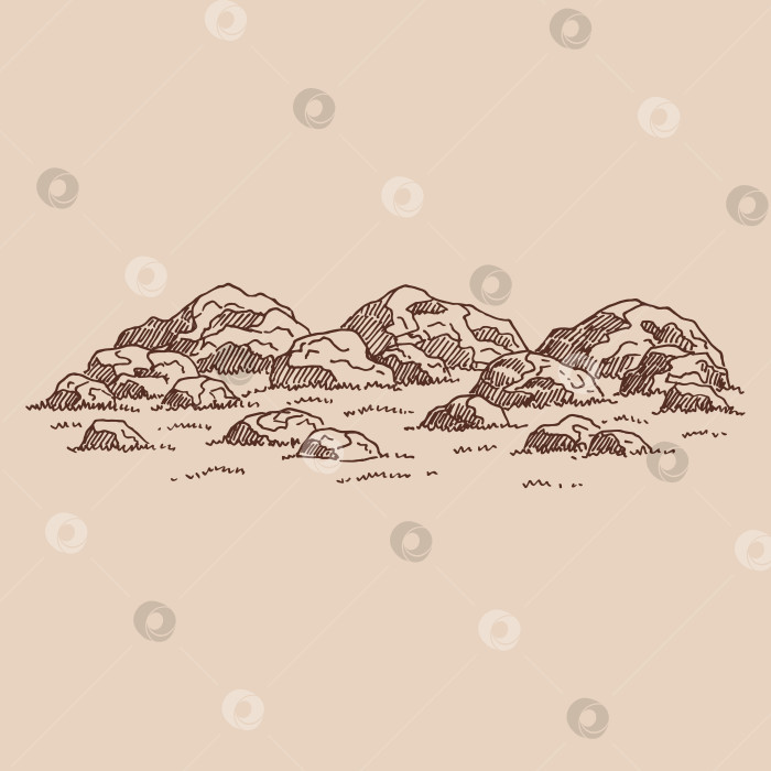 Скачать Иллюстрация природы с камнем. Векторная иллюстрация, нарисованная от руки. фотосток Ozero