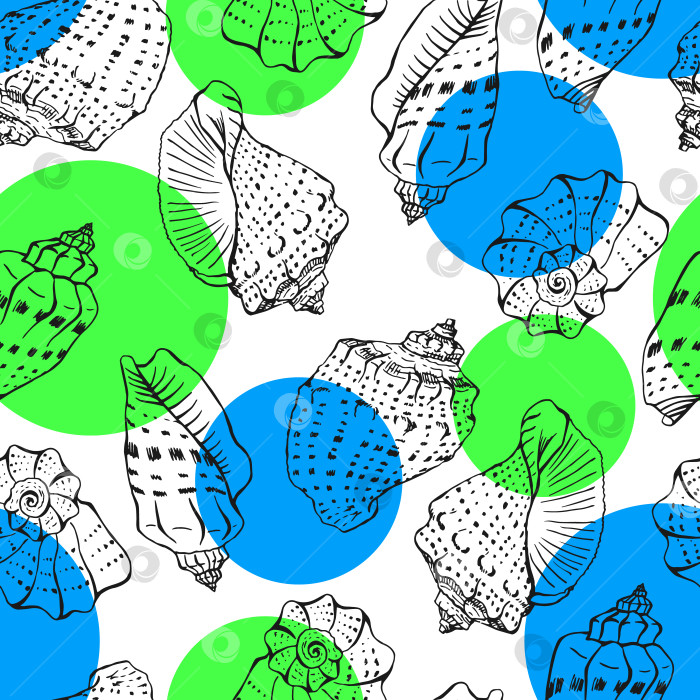 Скачать Векторная иллюстрация бесшовного узора из морских ракушек. Нарисовано от руки. фотосток Ozero
