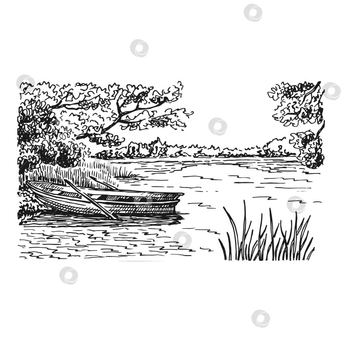 Скачать Лодка на берегу. Векторная иллюстрация, нарисованная от руки. фотосток Ozero