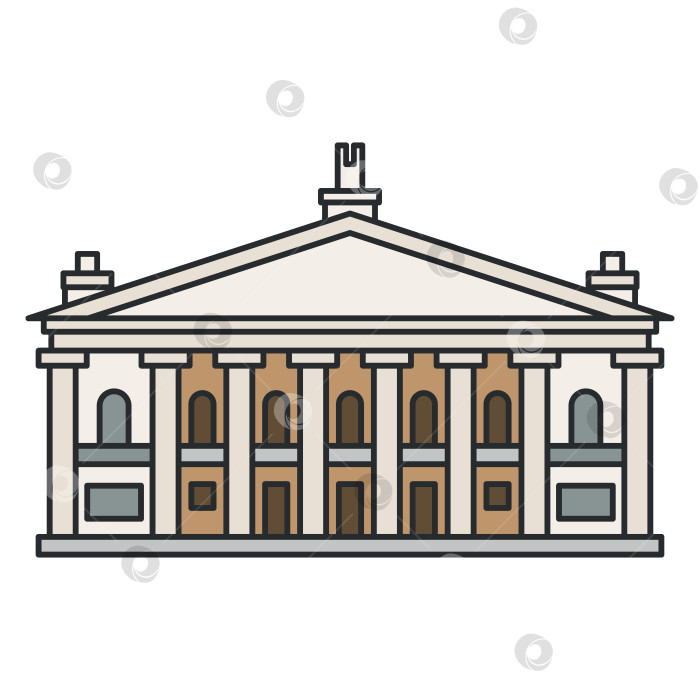 Скачать Классическое театральное здание с колоннами и треугольным фронтоном. Иллюстрация. Объект, выделенный на белом фоне. фотосток Ozero
