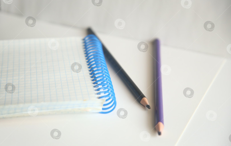Скачать Блокнот в клетку на пружине и карандаши фотосток Ozero